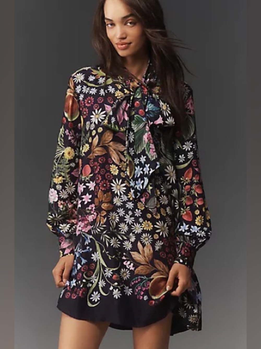 Anthropologie Maeve Caroline Tie Neck Floral Mini Dress Botanical Garden XXS NWT
